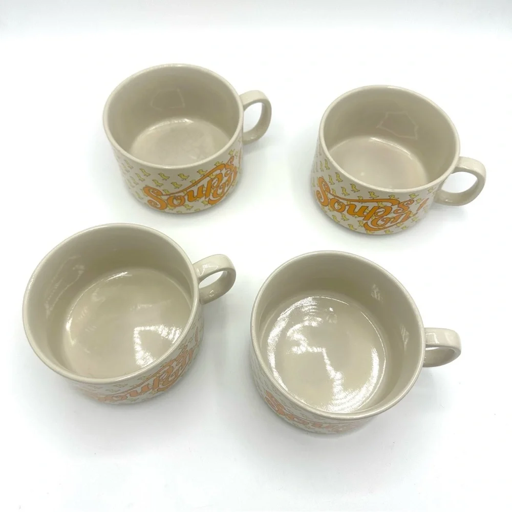 Vintage Kitschy 70s Japanese 'Soups On' Chicken Noodle Soup Mugs Set